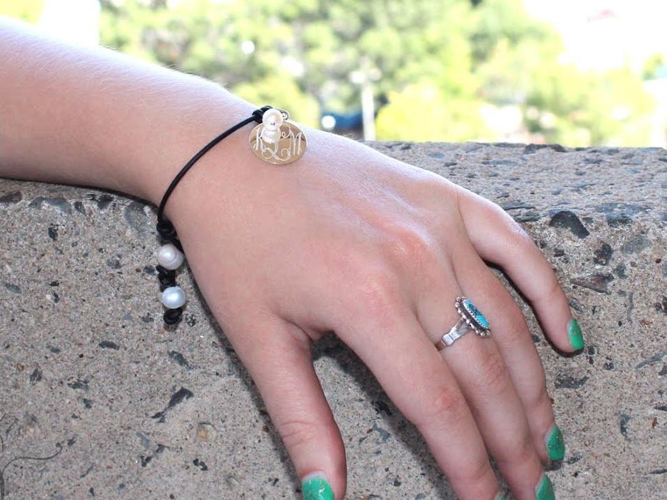 Sterling Silver Leather Knotted Pearl Bracelet with Engrave Disc - Atlanta Jewelers Supply