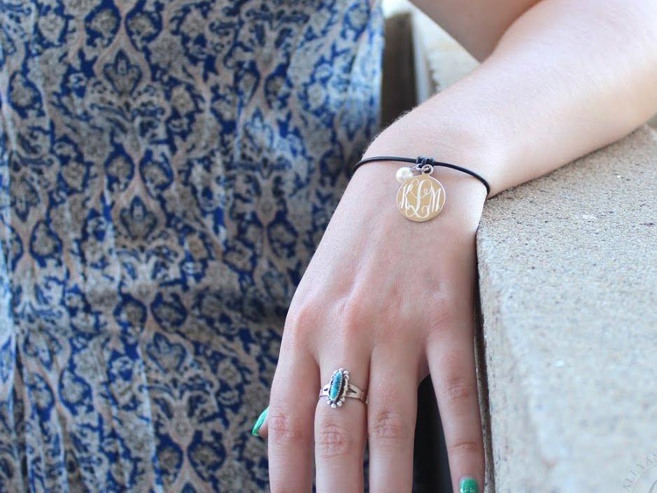 Sterling Silver Leather Knotted Pearl Bracelet with Engrave Disc - Atlanta Jewelers Supply