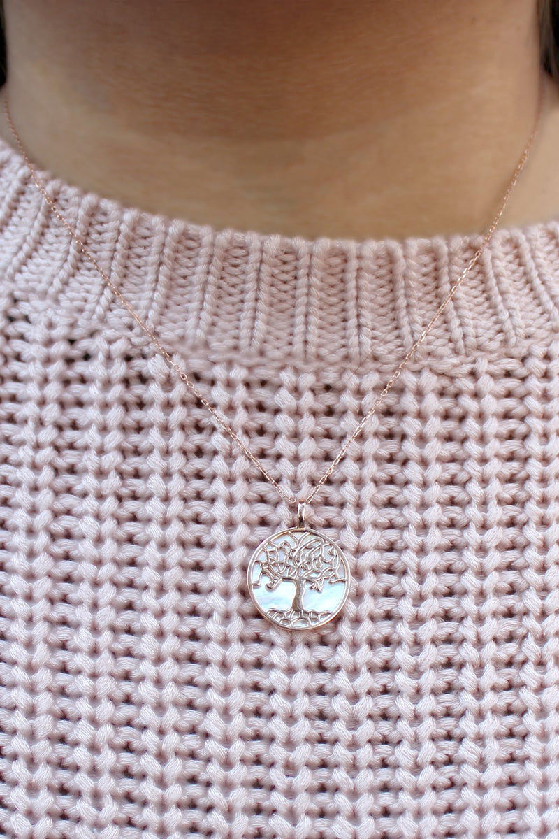 Rose Gold Tree of Life Enamel Opal Necklace