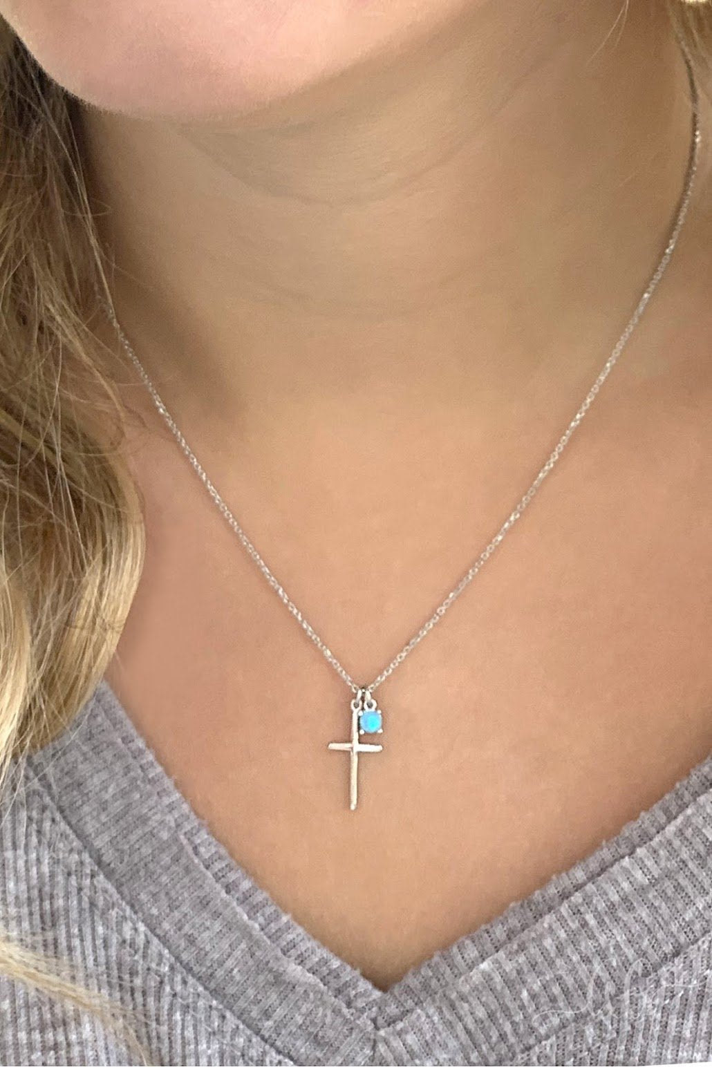 Sterling Silver cross necklace with Opal dangle charm - Atlanta Jewelers Supply