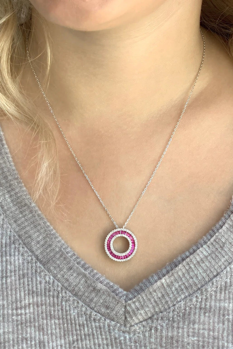 Sterling Silver Circle Baguette Necklace
