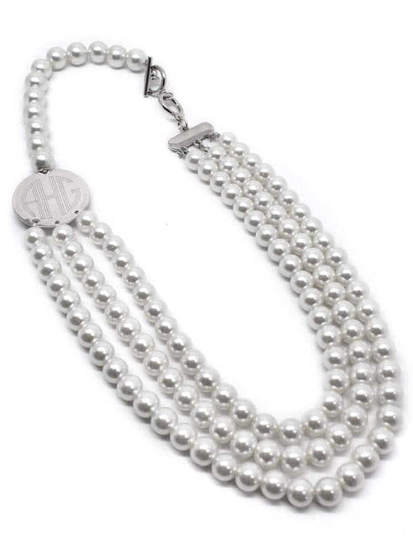 Triple Pearl Sideway Engraved Disc Necklace - Atlanta Jewelers Supply