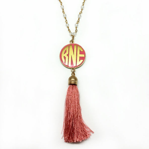 Non-Silver Vinyl Pink/Gold Pendant With White Crystal Beads And Non-Silver Gold Chain Necklace - Atlanta Jewelers Supply