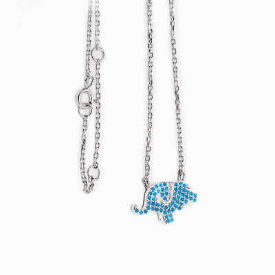Sterling Silver Elephant Shape Pendant with Blue Color Cz Stones - Atlanta Jewelers Supply