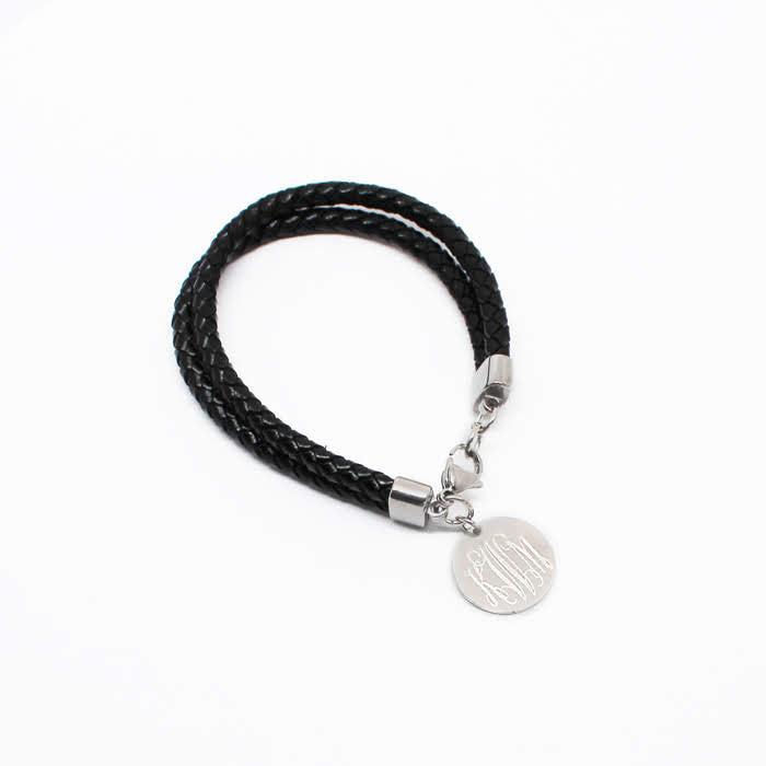 Fashion Engravable Leather Bracelet with 0.8'' Stainless Steel Disc - Atlanta Jewelers Supply