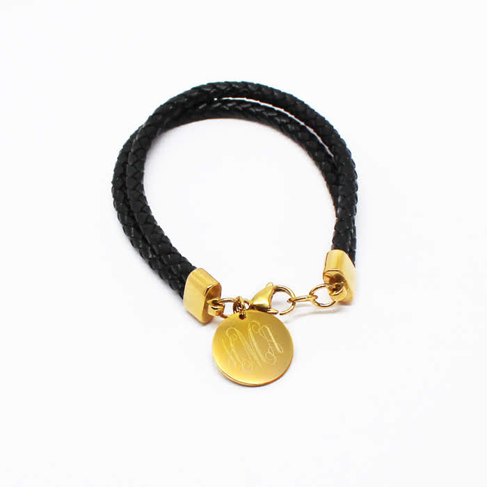 Fashion Engravable Leather Bracelet with 0.8'' Stainless Steel Disc
