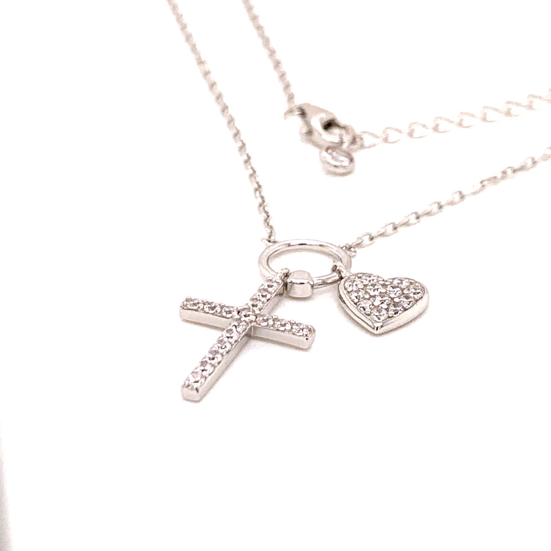 Sterling Silver CZ Cross Heart Necklace - Atlanta Jewelers Supply