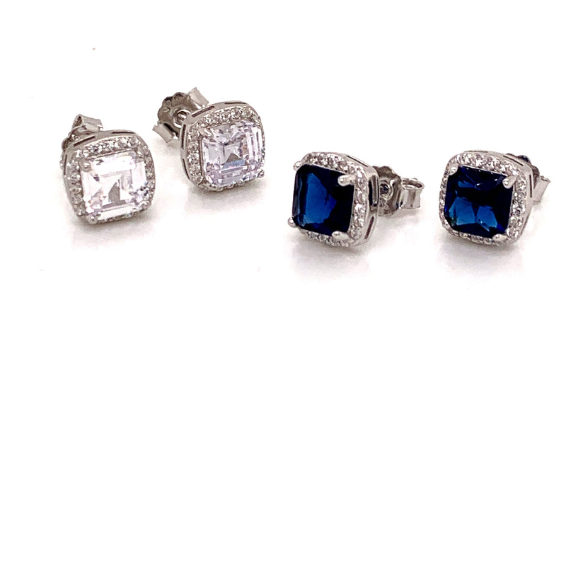 Sterling Silver CZ Sapphire Double Earring Set Halo Post - Atlanta Jewelers Supply