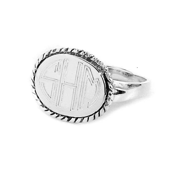 Sterling Silver Horizontal Oval With Rope Engravable Ring  with Split Band - Atlanta Jewelers Supply