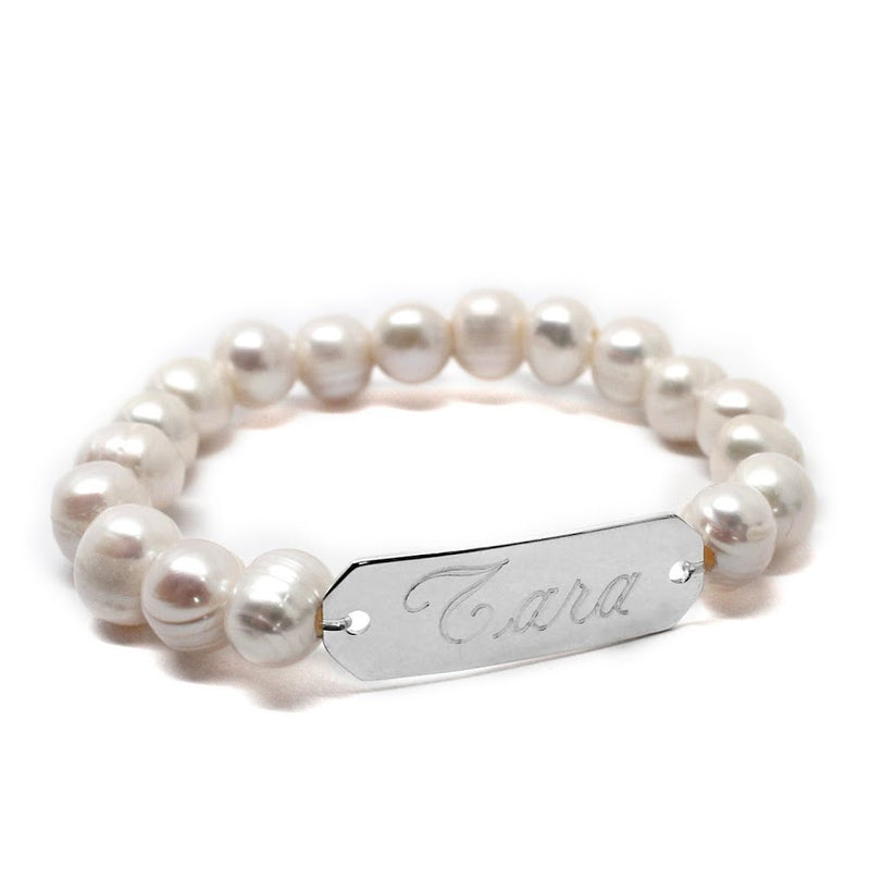 Elegant German Silver and Fresh Water Pearl Stretchy Engraved Bracelet - Atlanta Jewelers Supply