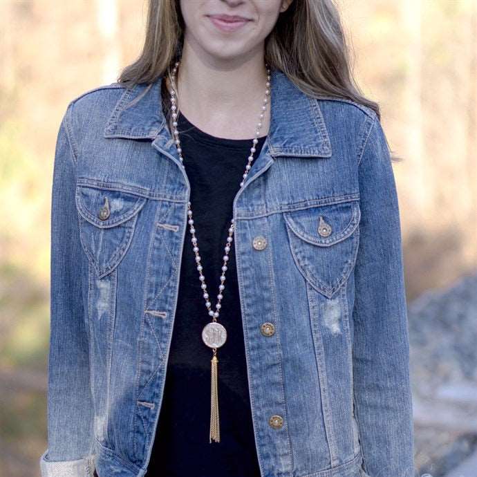 Engravable Fashion Shell Pendant With Pearl Chain Necklace - Atlanta Jewelers Supply