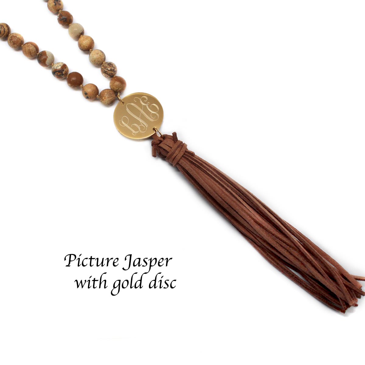 Beaded Suede Tassel Necklaces With Engraved Stainless Steel Disc In Gold Or Silver - Atlanta Jewelers Supply
