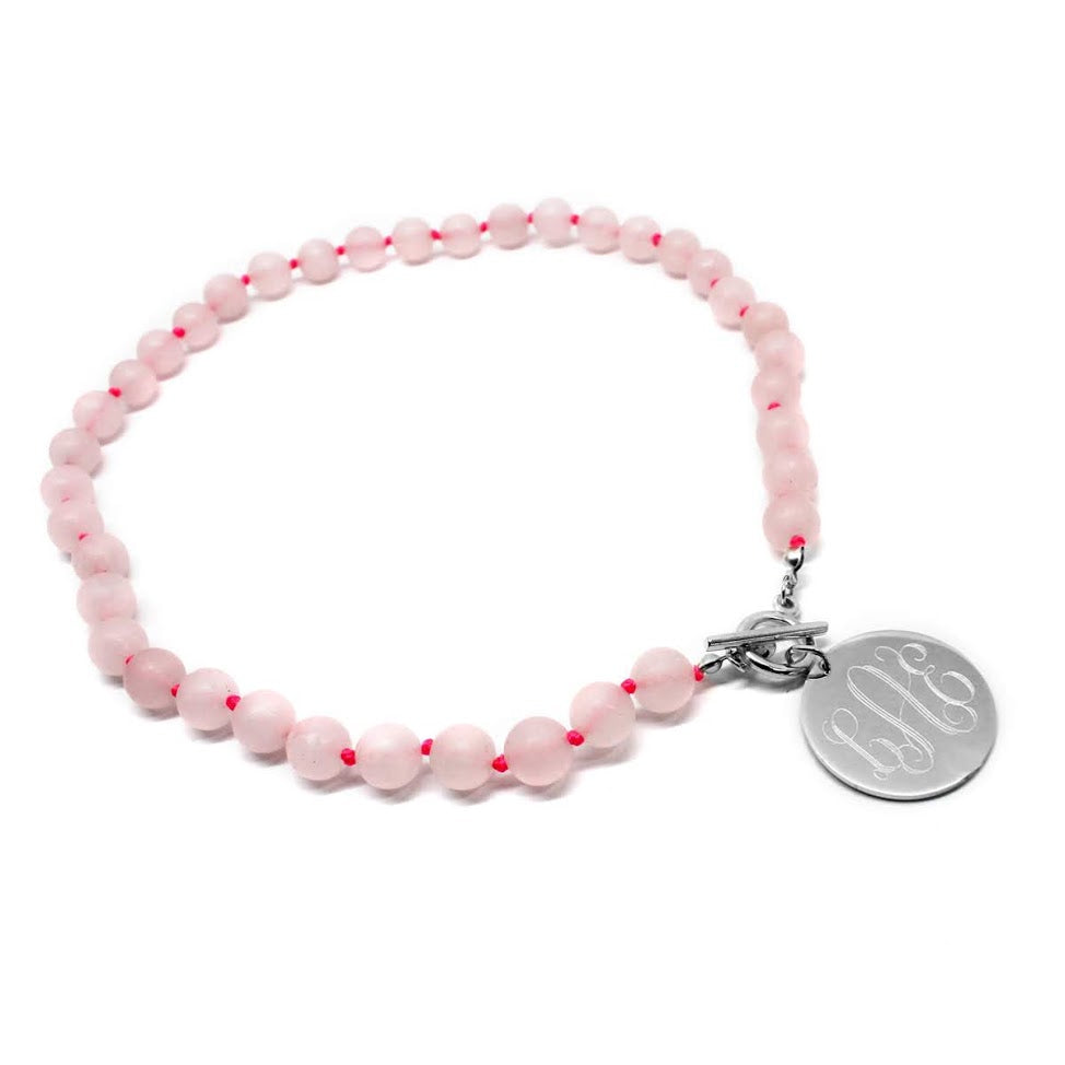 Tiffany Style Hand Knotted Bead Necklace with Engraved Gold Disc - Atlanta Jewelers Supply