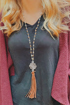 Engravable Quatrefoil Amazonite ChainTassel Necklace - Atlanta Jewelers Supply