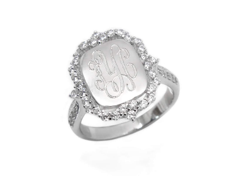 Elegant Engravable Ashley Sterling Silver Princess CZ Ring - Atlanta Jewelers Supply