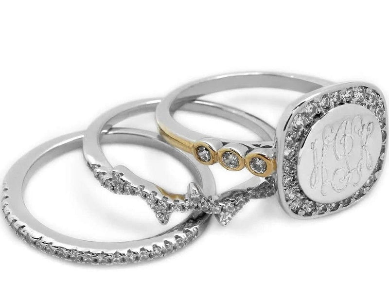 Alluring Engravable Maria Sterling Silver cushion square Stackable Ring - Atlanta Jewelers Supply
