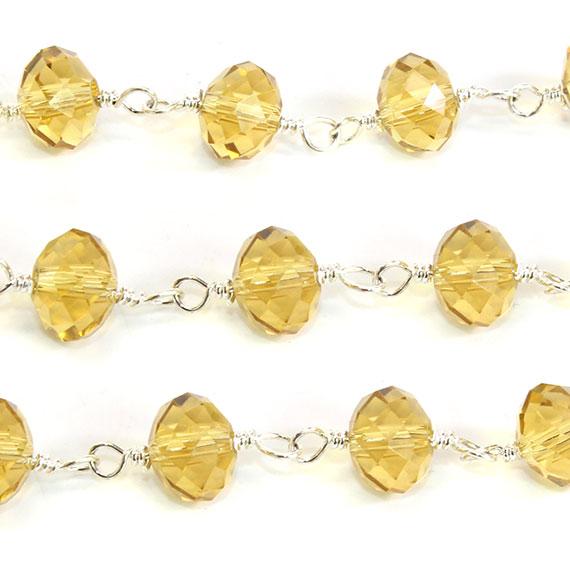 Non Silver (7 Mm) Golden Yellow Crystal Beads Chain In Silver - Atlanta Jewelers Supply