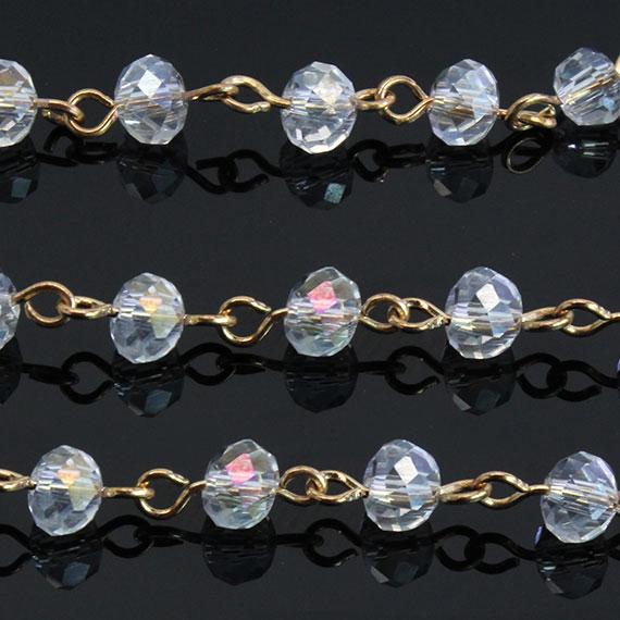 Non Silver (6 Mm) Crystal Clear Beads Chain In Gold - Atlanta Jewelers Supply
