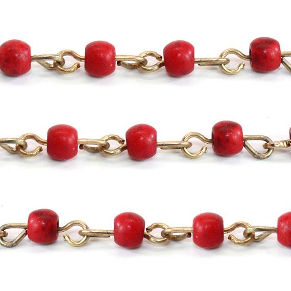 Non Silver Gold Color Chain With (4 Mm) Apple Red Colorbeads - Atlanta Jewelers Supply
