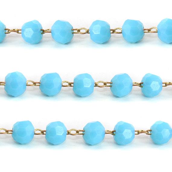 Non Silver Gold Color Chain With (4 Mm) Baby Blue Colorbeads - Atlanta Jewelers Supply