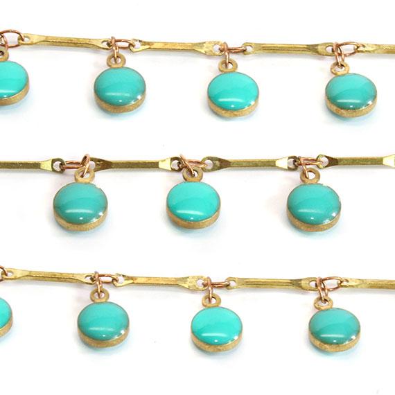 Non Silver T-Gold Bar Link Chain With Circle Turquoise Stonesdangling - Atlanta Jewelers Supply