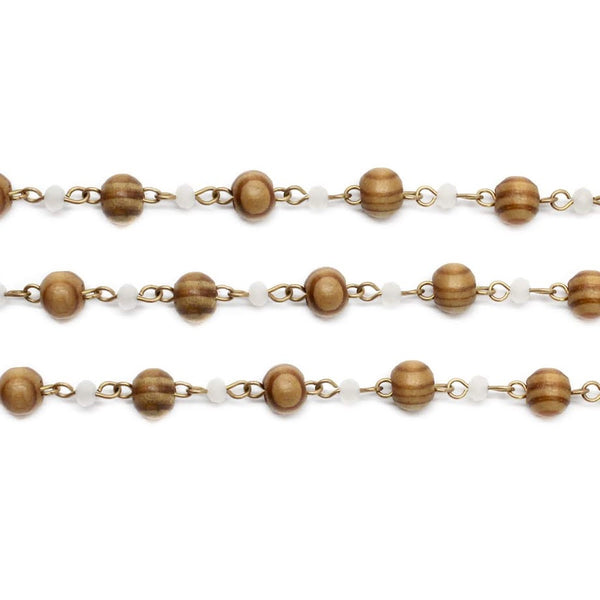 Non-silver Chain with Bone Crystal and Wood Beads - Atlanta Jewelers Supply