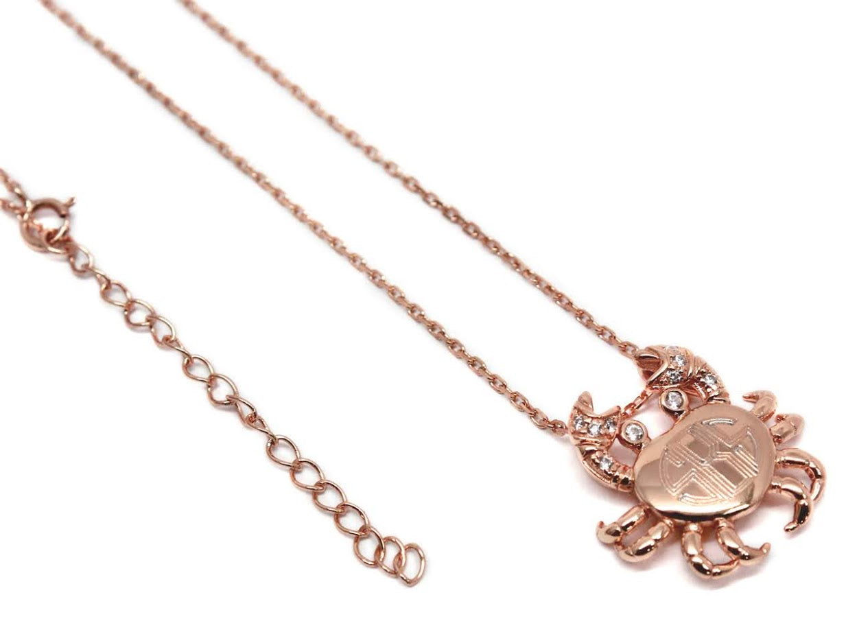 ELEGANT ENGRAVED STERLING SILVER CZ CRAB NECKLACE - Atlanta Jewelers Supply