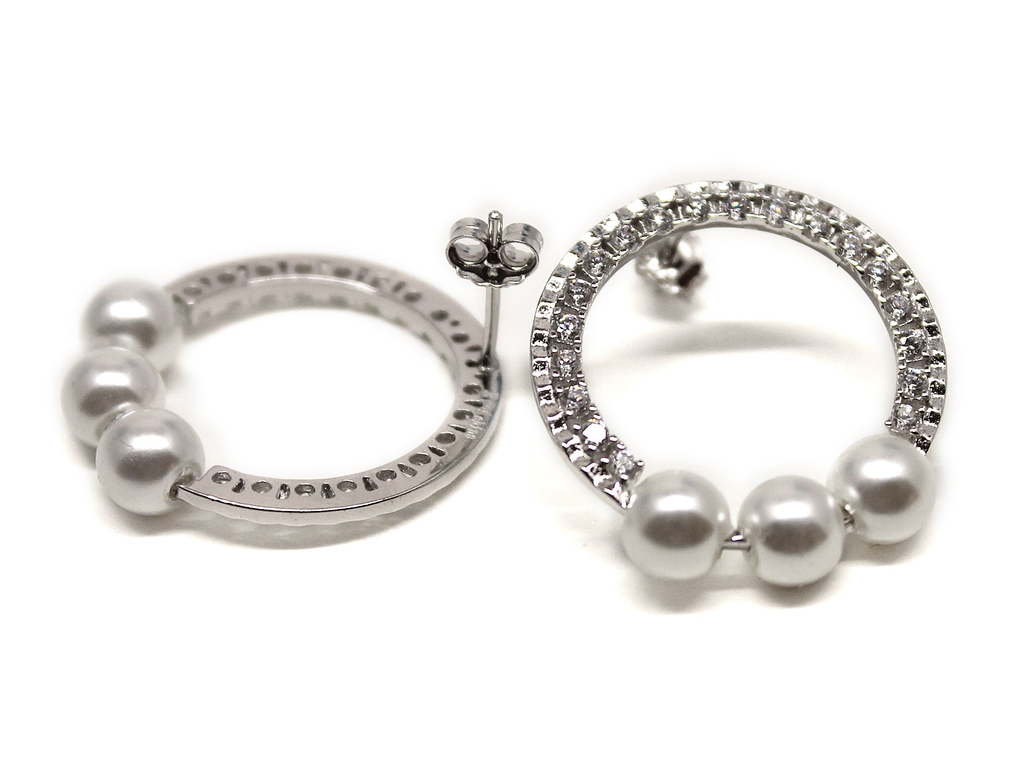 Sterling Silver Large Circle CZ Pearl Earrings