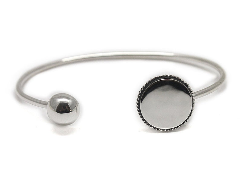 Sterling Silver Cuff Bracelet With An Engravable Disc And A Ball - Atlanta Jewelers Supply