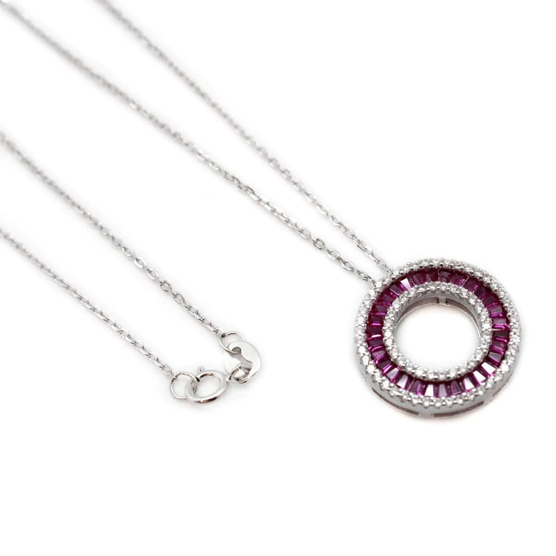 Sterling Silver Circle Baguette Necklace