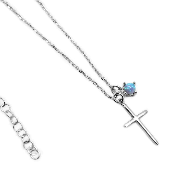 Sterling Silver cross necklace with Opal dangle charm - Atlanta Jewelers Supply