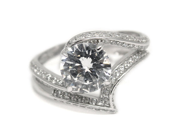Sterling Silver Wedding Ring With Large CZ In Middle & CZs Around Trim - Atlanta Jewelers Supply