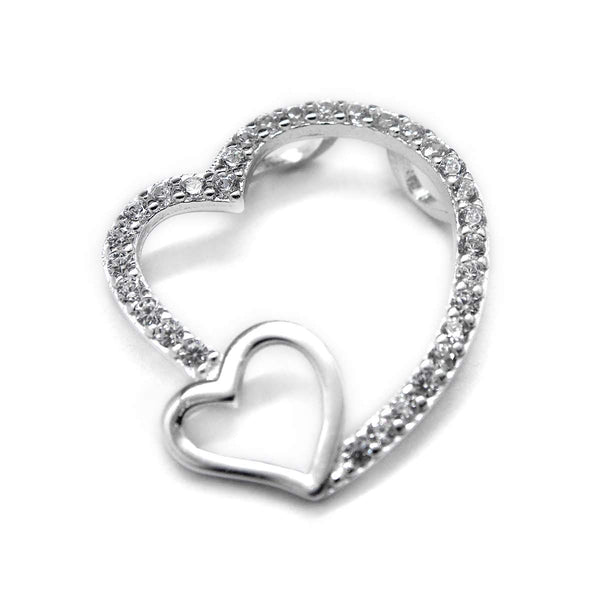 Sterling Silver CZ Heart W/ Small Silver Heart Pendant