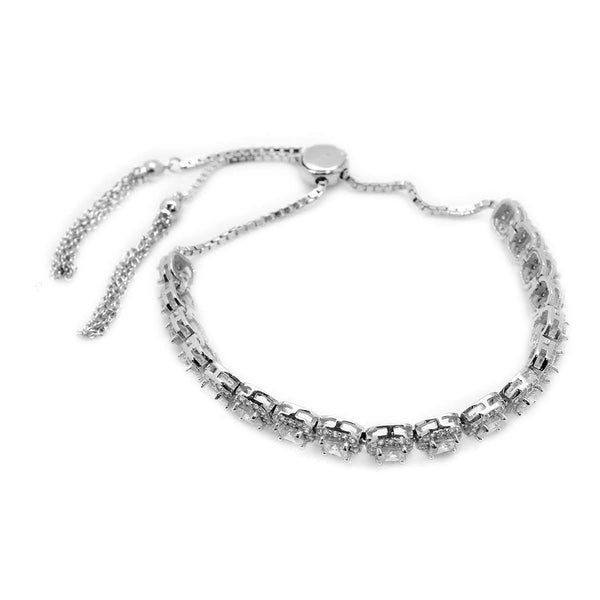 Sterling Silver Sparkling Strand Bolo Clear Cz Adjustable Bracelet - Atlanta Jewelers Supply
