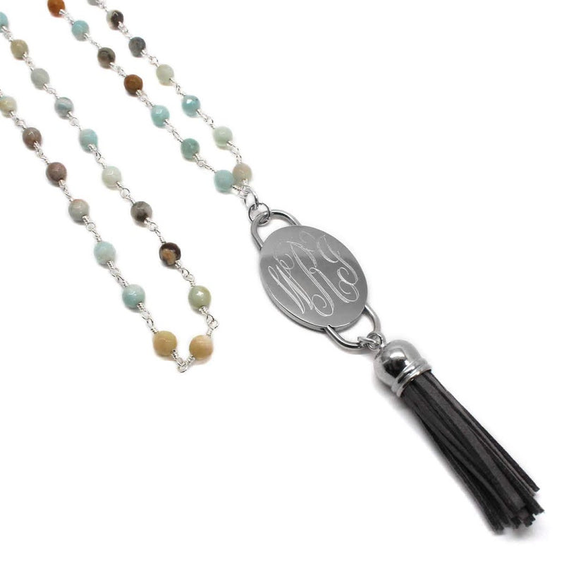 Fashion Engravable Tassel with Hematit and Amazonite Bead Necklace - Atlanta Jewelers Supply