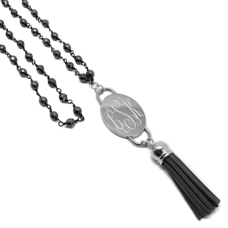 Fashion Engravable Tassel with Hematit and Amazonite Bead Necklace - Atlanta Jewelers Supply