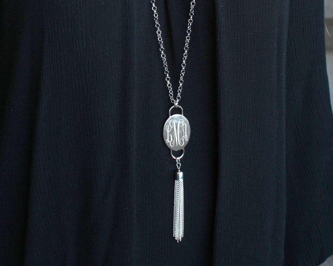 Engravable Fashion Oval Tassel Necklace In Gold And Silver - Atlanta Jewelers Supply
