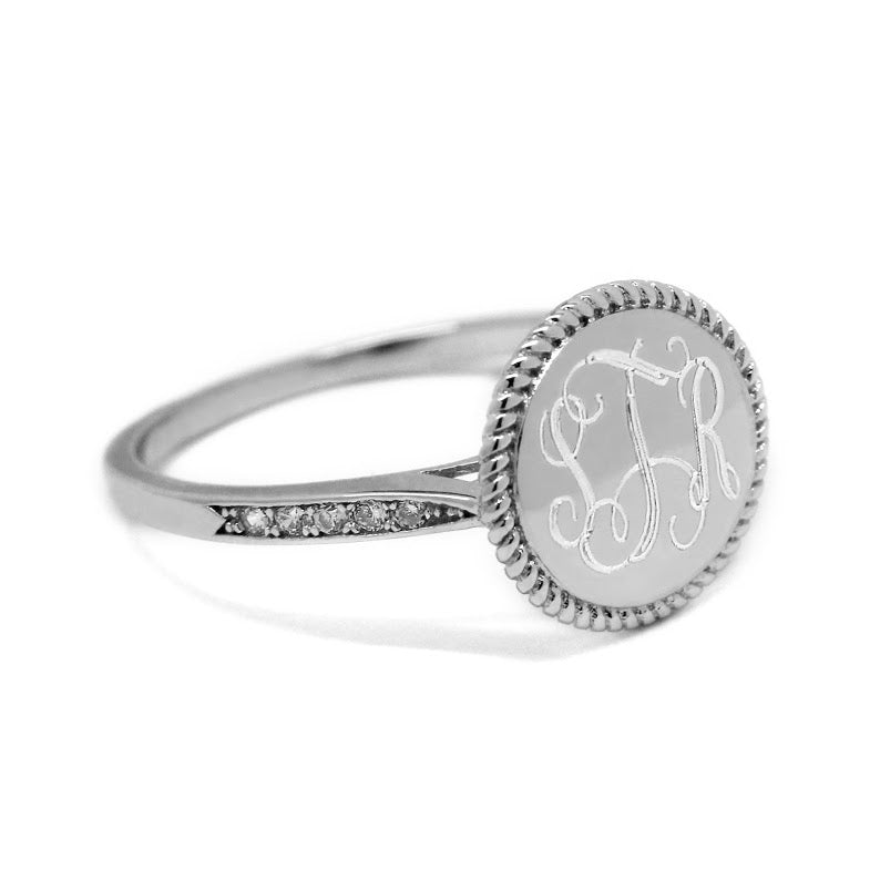 Sterling Silver Plain Face Engravable Circle Ring With Roped Trim(Silver) - Atlanta Jewelers Supply