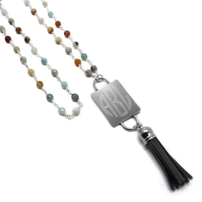 Fashion Engravable Tassel with Hematit and Amazonite Bead Necklace - Atlanta Jewelers Supply