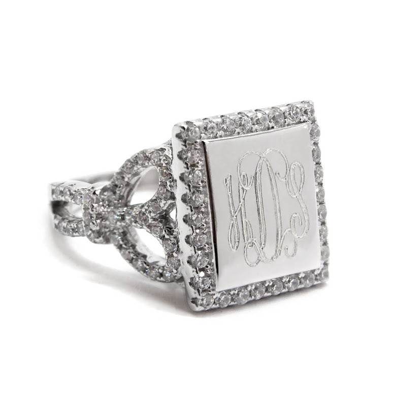 Elegant Engravable Hannah Sterling Silver Square Heart Loop CZ Ring - Atlanta Jewelers Supply