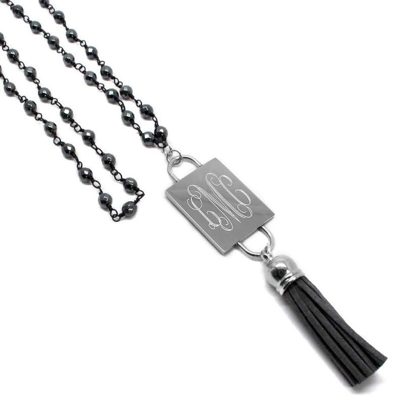 Fashion Engravable Tassel with Hematit and Amazonite Bead Necklace - Atlanta Jewelers Supply