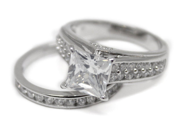 Sterling Silver Square Cut Wedding Ring Set - Atlanta Jewelers Supply