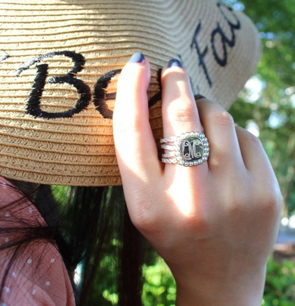 Sterling Silver Engravable Triple Band Ring with Pearl And CZ Stones - Atlanta Jewelers Supply