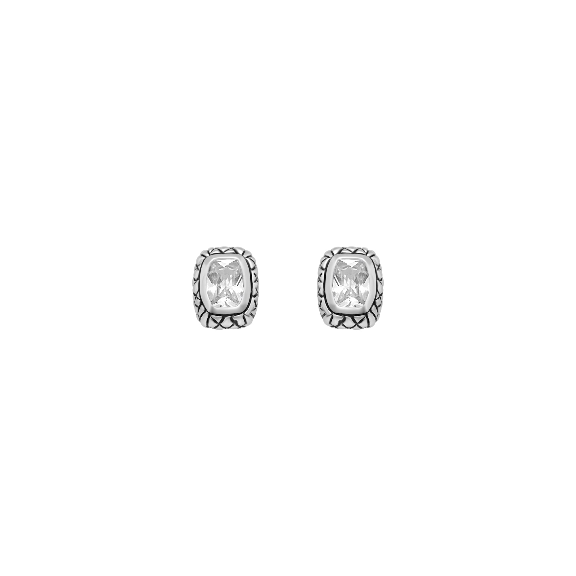 Sterling Silver Designer Inspired Rectangle CZ Earrings