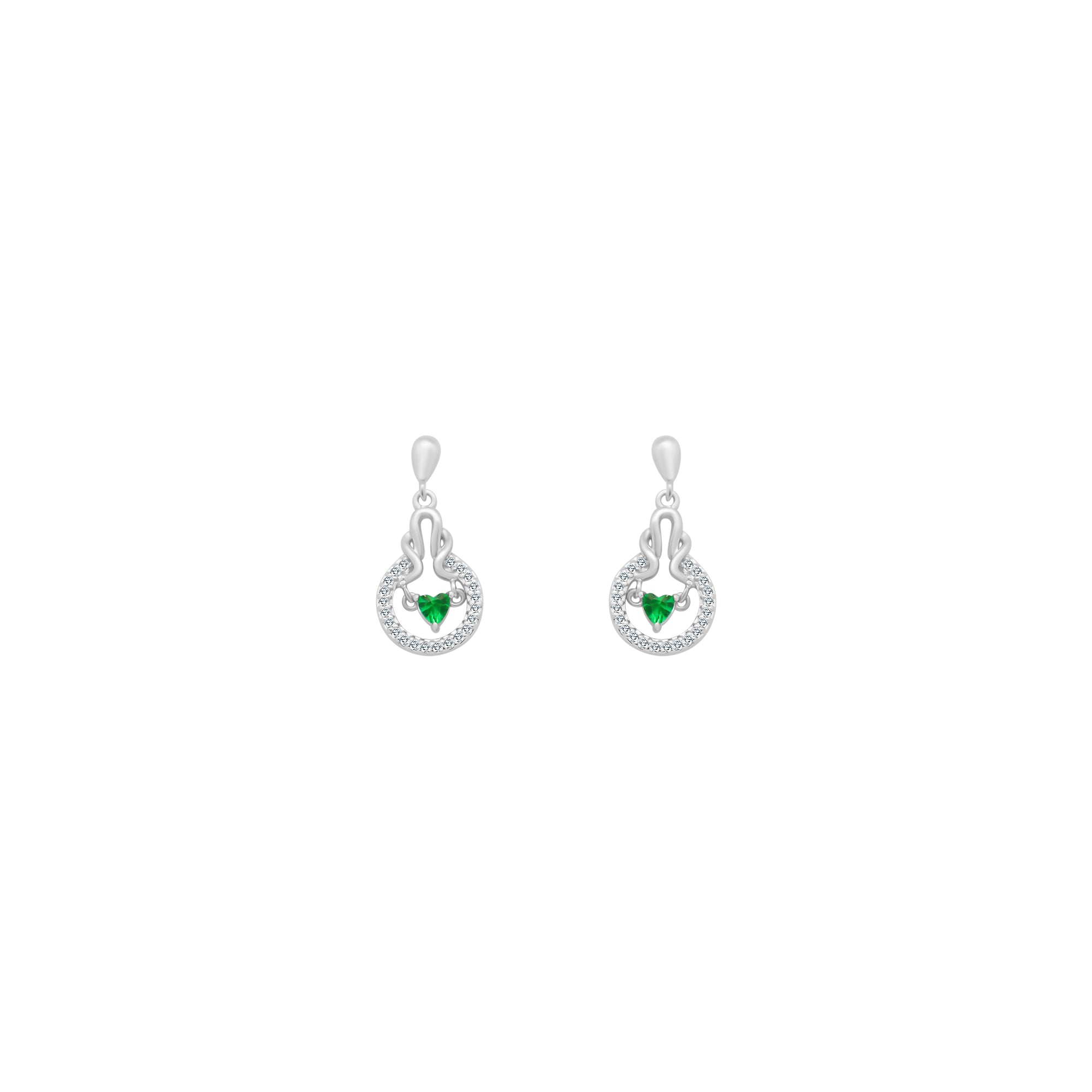 Green CZ Heart With CZ Halo Dangling Earrings - Atlanta Jewelers Supply