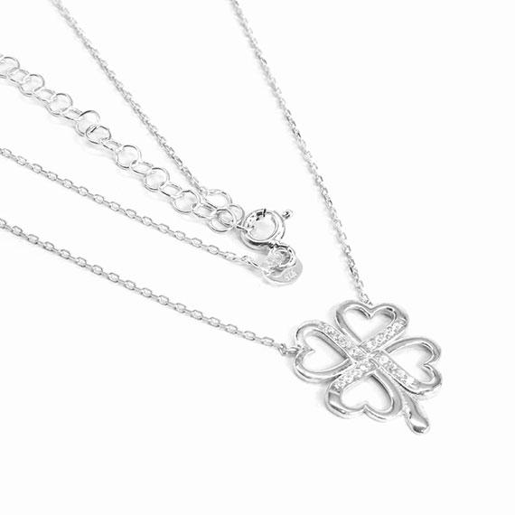 Timeless Sterling Silver Four Leaf Clover Necklace Withczstone In A Silver Color. The Pendant Approximately Measures 0.7 (18 Mm) X 0.5 (15 Mm). 15 Chain 2 Extension Include. - Atlanta Jewelers Supply