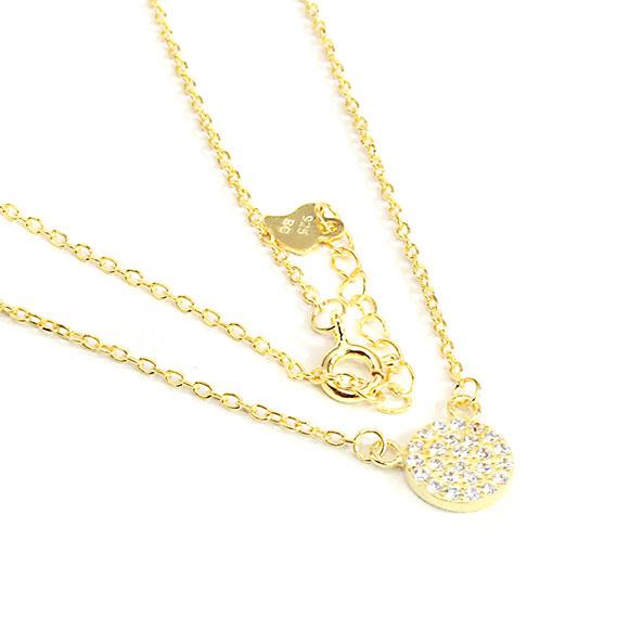 Sterling Silver Gold Plated Necklace. Necklace Comes With A 16 2 Extension Chain And Circle Pendant With Cz Stone. The Pendant Approximately Measures 0.3 (8 Mm) - Atlanta Jewelers Supply
