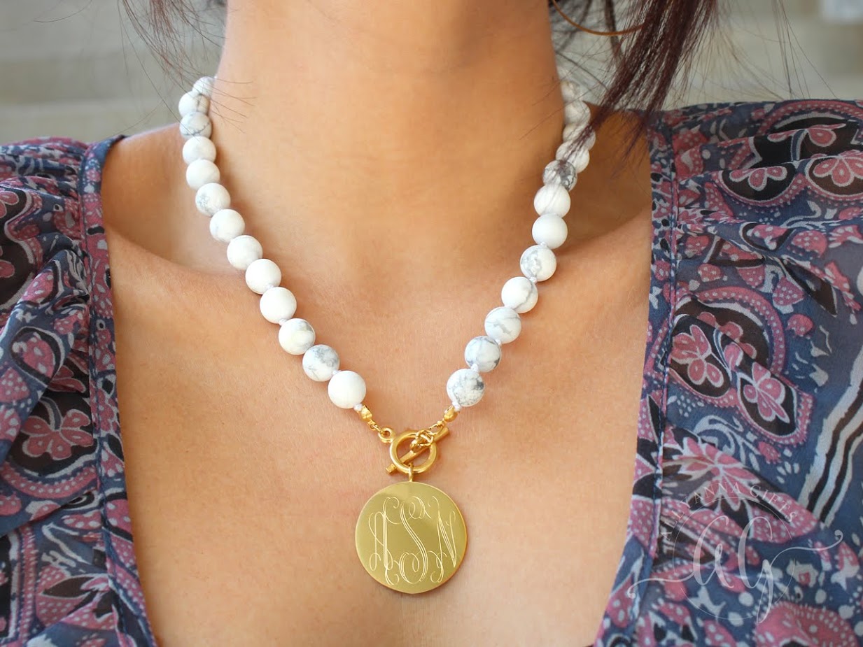 Tiffany Style Hand Knotted Bead Necklace with Engraved Gold Disc - Atlanta Jewelers Supply