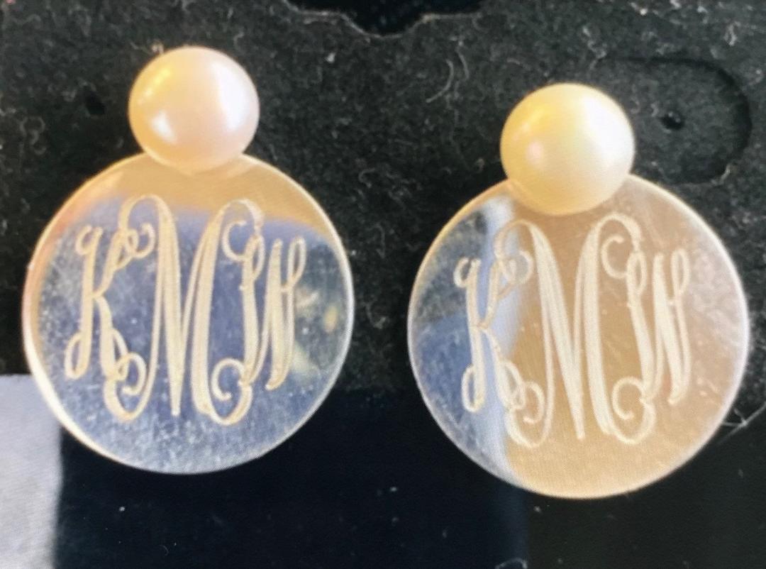 Sterling Silver Engravable Earrings W/ Pearl