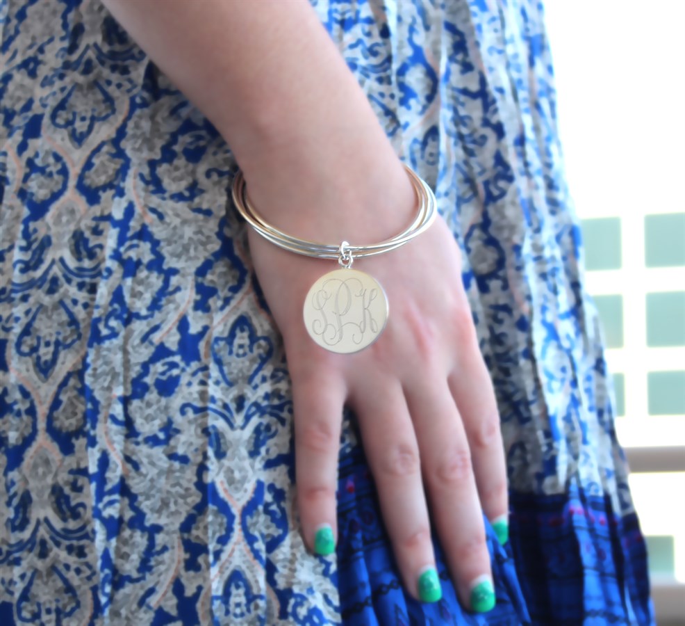 German Silver Triple Bangle with Engraved Dangle Disc - Atlanta Jewelers Supply